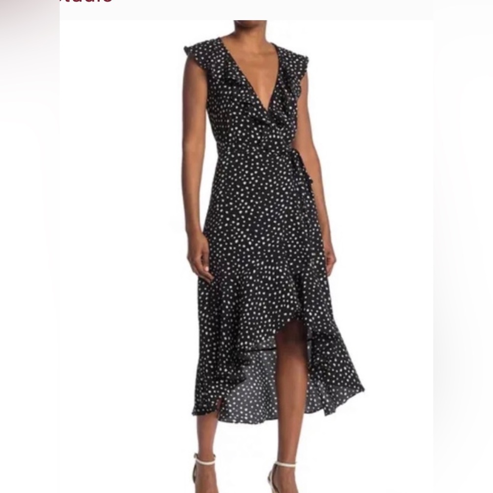 New Max Studio Black & White Polka Dot wrap dress Large